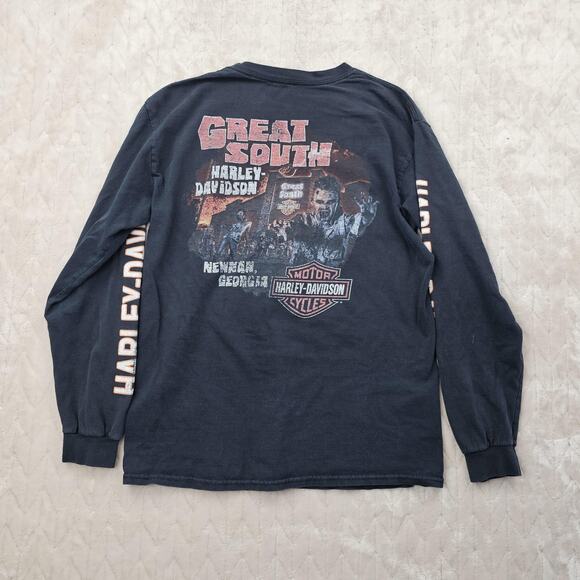 Harley-Davidson Shirt Mens Large Black Long Sleeve Great South Zombie Graphic - Picture 3 of 5